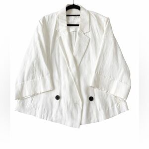Zara Lightweight White Blazer with 3/4 Sleeves Size L